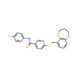 O=C(Nc1ccc(F)cc1)c1ccc(SCc2cccc3c2OCCCO3)nc1 ZINC000144985409