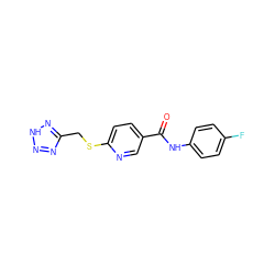 O=C(Nc1ccc(F)cc1)c1ccc(SCc2nn[nH]n2)nc1 ZINC000202739888