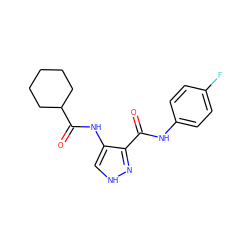 O=C(Nc1ccc(F)cc1)c1n[nH]cc1NC(=O)C1CCCCC1 ZINC000040873771