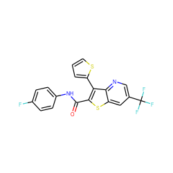 O=C(Nc1ccc(F)cc1)c1sc2cc(C(F)(F)F)cnc2c1-c1cccs1 ZINC000008671981