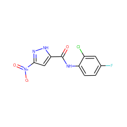 O=C(Nc1ccc(F)cc1Cl)c1cc([N+](=O)[O-])n[nH]1 ZINC000473109848