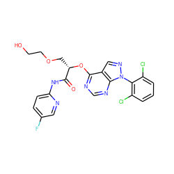 O=C(Nc1ccc(F)cn1)[C@H](COCCO)Oc1ncnc2c1cnn2-c1c(Cl)cccc1Cl ZINC000114685274