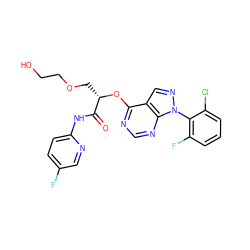 O=C(Nc1ccc(F)cn1)[C@H](COCCO)Oc1ncnc2c1cnn2-c1c(F)cccc1Cl ZINC000114686315