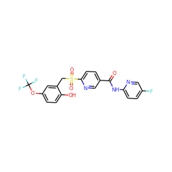 O=C(Nc1ccc(F)cn1)c1ccc(S(=O)(=O)Cc2cc(OC(F)(F)F)ccc2O)nc1 ZINC000261164782