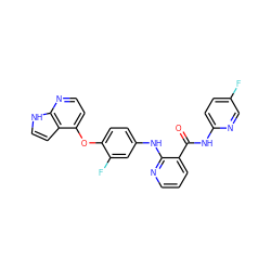 O=C(Nc1ccc(F)cn1)c1cccnc1Nc1ccc(Oc2ccnc3[nH]ccc23)c(F)c1 ZINC000049785131