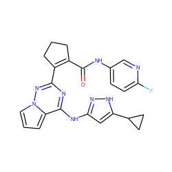 O=C(Nc1ccc(F)nc1)C1=C(c2nc(Nc3cc(C4CC4)[nH]n3)c3cccn3n2)CCC1 ZINC000058591034