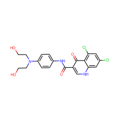 O=C(Nc1ccc(N(CCO)CCO)cc1)c1c[nH]c2cc(Cl)cc(Cl)c2c1=O ZINC000073277580