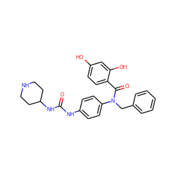 O=C(Nc1ccc(N(Cc2ccccc2)C(=O)c2ccc(O)cc2O)cc1)NC1CCNCC1 ZINC000653762240