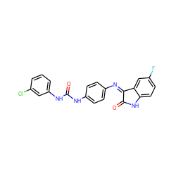 O=C(Nc1ccc(N=C2C(=O)Nc3ccc(F)cc32)cc1)Nc1cccc(Cl)c1 ZINC000473110899