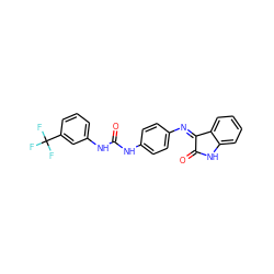 O=C(Nc1ccc(N=C2C(=O)Nc3ccccc32)cc1)Nc1cccc(C(F)(F)F)c1 ZINC000473108881