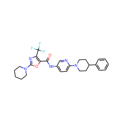 O=C(Nc1ccc(N2CCC(c3ccccc3)CC2)nc1)c1oc(N2CCCCC2)nc1C(F)(F)F ZINC000096286500