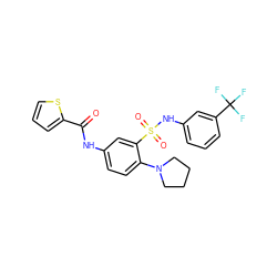 O=C(Nc1ccc(N2CCCC2)c(S(=O)(=O)Nc2cccc(C(F)(F)F)c2)c1)c1cccs1 ZINC000008686480