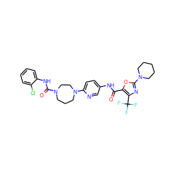 O=C(Nc1ccc(N2CCCN(C(=O)Nc3ccccc3Cl)CC2)nc1)c1oc(N2CCCCC2)nc1C(F)(F)F ZINC000096286501