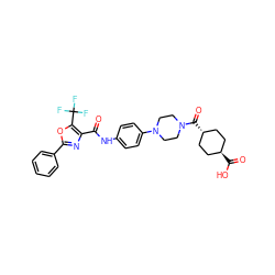 O=C(Nc1ccc(N2CCN(C(=O)[C@H]3CC[C@H](C(=O)O)CC3)CC2)cc1)c1nc(-c2ccccc2)oc1C(F)(F)F ZINC000101410727