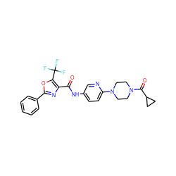 O=C(Nc1ccc(N2CCN(C(=O)C3CC3)CC2)nc1)c1nc(-c2ccccc2)oc1C(F)(F)F ZINC000071319195