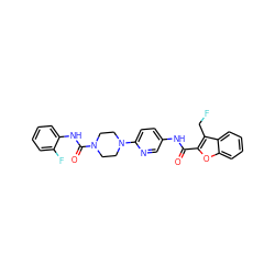 O=C(Nc1ccc(N2CCN(C(=O)Nc3ccccc3F)CC2)nc1)c1oc2ccccc2c1CF ZINC000095590512