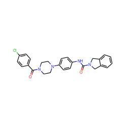 O=C(Nc1ccc(N2CCN(C(=O)c3ccc(Cl)cc3)CC2)cc1)N1Cc2ccccc2C1 ZINC000166023124