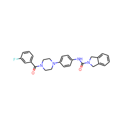 O=C(Nc1ccc(N2CCN(C(=O)c3cccc(F)c3)CC2)cc1)N1Cc2ccccc2C1 ZINC000166895306