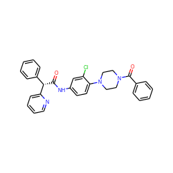 O=C(Nc1ccc(N2CCN(C(=O)c3ccccc3)CC2)c(Cl)c1)[C@@H](c1ccccc1)c1ccccn1 ZINC000043119437