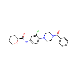 O=C(Nc1ccc(N2CCN(C(=O)c3ccccc3)CC2)c(Cl)c1)[C@@H]1CCCCO1 ZINC000043067015