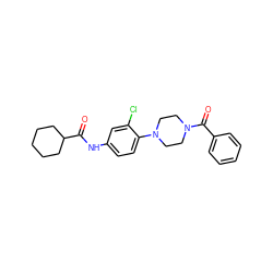 O=C(Nc1ccc(N2CCN(C(=O)c3ccccc3)CC2)c(Cl)c1)C1CCCCC1 ZINC000043016540