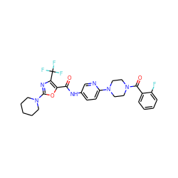 O=C(Nc1ccc(N2CCN(C(=O)c3ccccc3F)CC2)nc1)c1oc(N2CCCCC2)nc1C(F)(F)F ZINC000096286505