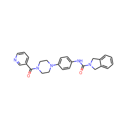 O=C(Nc1ccc(N2CCN(C(=O)c3cccnc3)CC2)cc1)N1Cc2ccccc2C1 ZINC000167480757