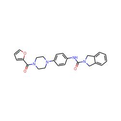 O=C(Nc1ccc(N2CCN(C(=O)c3ccco3)CC2)cc1)N1Cc2ccccc2C1 ZINC000166859187