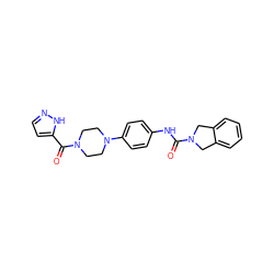 O=C(Nc1ccc(N2CCN(C(=O)c3ccn[nH]3)CC2)cc1)N1Cc2ccccc2C1 ZINC000165836183