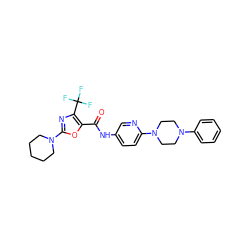 O=C(Nc1ccc(N2CCN(c3ccccc3)CC2)nc1)c1oc(N2CCCCC2)nc1C(F)(F)F ZINC000096286499