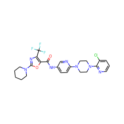 O=C(Nc1ccc(N2CCN(c3ncccc3Cl)CC2)nc1)c1oc(N2CCCCC2)nc1C(F)(F)F ZINC000096286498