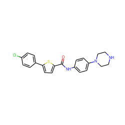 O=C(Nc1ccc(N2CCNCC2)cc1)c1ccc(-c2ccc(Cl)cc2)s1 ZINC000084586647