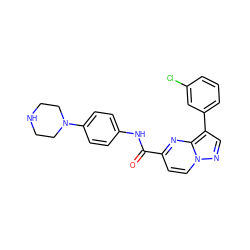 O=C(Nc1ccc(N2CCNCC2)cc1)c1ccn2ncc(-c3cccc(Cl)c3)c2n1 ZINC000045193450