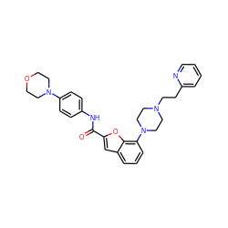 O=C(Nc1ccc(N2CCOCC2)cc1)c1cc2cccc(N3CCN(CCc4ccccn4)CC3)c2o1 ZINC000148844433