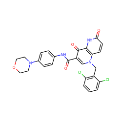 O=C(Nc1ccc(N2CCOCC2)cc1)c1cn(Cc2c(Cl)cccc2Cl)c2ccc(=O)[nH]c2c1=O ZINC000073161734