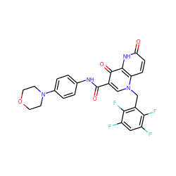 O=C(Nc1ccc(N2CCOCC2)cc1)c1cn(Cc2c(F)c(F)cc(F)c2F)c2ccc(=O)[nH]c2c1=O ZINC000073141366