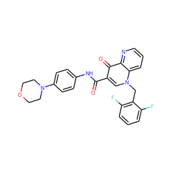 O=C(Nc1ccc(N2CCOCC2)cc1)c1cn(Cc2c(F)cccc2F)c2cccnc2c1=O ZINC000073196120