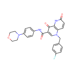 O=C(Nc1ccc(N2CCOCC2)cc1)c1cn(Cc2ccc(F)cc2)c2ccc(=O)[nH]c2c1=O ZINC000073161741