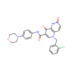 O=C(Nc1ccc(N2CCOCC2)cc1)c1cn(Cc2ccccc2Cl)c2ccc(=O)[nH]c2c1=O ZINC000073161732