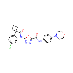 O=C(Nc1ccc(N2CCOCC2)cc1)c1nnc(NC(=O)C2(c3ccc(Cl)cc3)CCC2)o1 ZINC000035065558