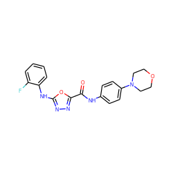 O=C(Nc1ccc(N2CCOCC2)cc1)c1nnc(Nc2ccccc2F)o1 ZINC000038279385