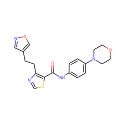 O=C(Nc1ccc(N2CCOCC2)cc1)c1scnc1CCc1cnoc1 ZINC000014946556