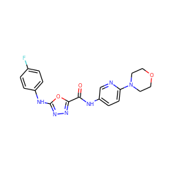 O=C(Nc1ccc(N2CCOCC2)nc1)c1nnc(Nc2ccc(F)cc2)o1 ZINC000034660505