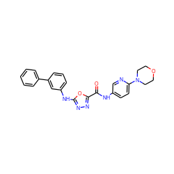 O=C(Nc1ccc(N2CCOCC2)nc1)c1nnc(Nc2cccc(-c3ccccc3)c2)o1 ZINC000084690519