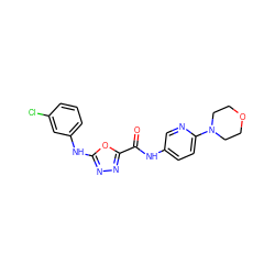 O=C(Nc1ccc(N2CCOCC2)nc1)c1nnc(Nc2cccc(Cl)c2)o1 ZINC000034629585