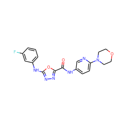 O=C(Nc1ccc(N2CCOCC2)nc1)c1nnc(Nc2cccc(F)c2)o1 ZINC000038267843