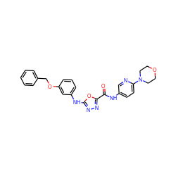 O=C(Nc1ccc(N2CCOCC2)nc1)c1nnc(Nc2cccc(OCc3ccccc3)c2)o1 ZINC000084723421