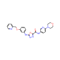 O=C(Nc1ccc(N2CCOCC2)nc1)c1nnc(Nc2cccc(OCc3ccccn3)c2)o1 ZINC000084705241