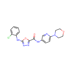 O=C(Nc1ccc(N2CCOCC2)nc1)c1nnc(Nc2ccccc2Cl)o1 ZINC000084709896