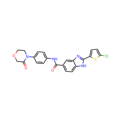 O=C(Nc1ccc(N2CCOCC2=O)cc1)c1ccc2[nH]c(-c3ccc(Cl)s3)nc2c1 ZINC000027210810